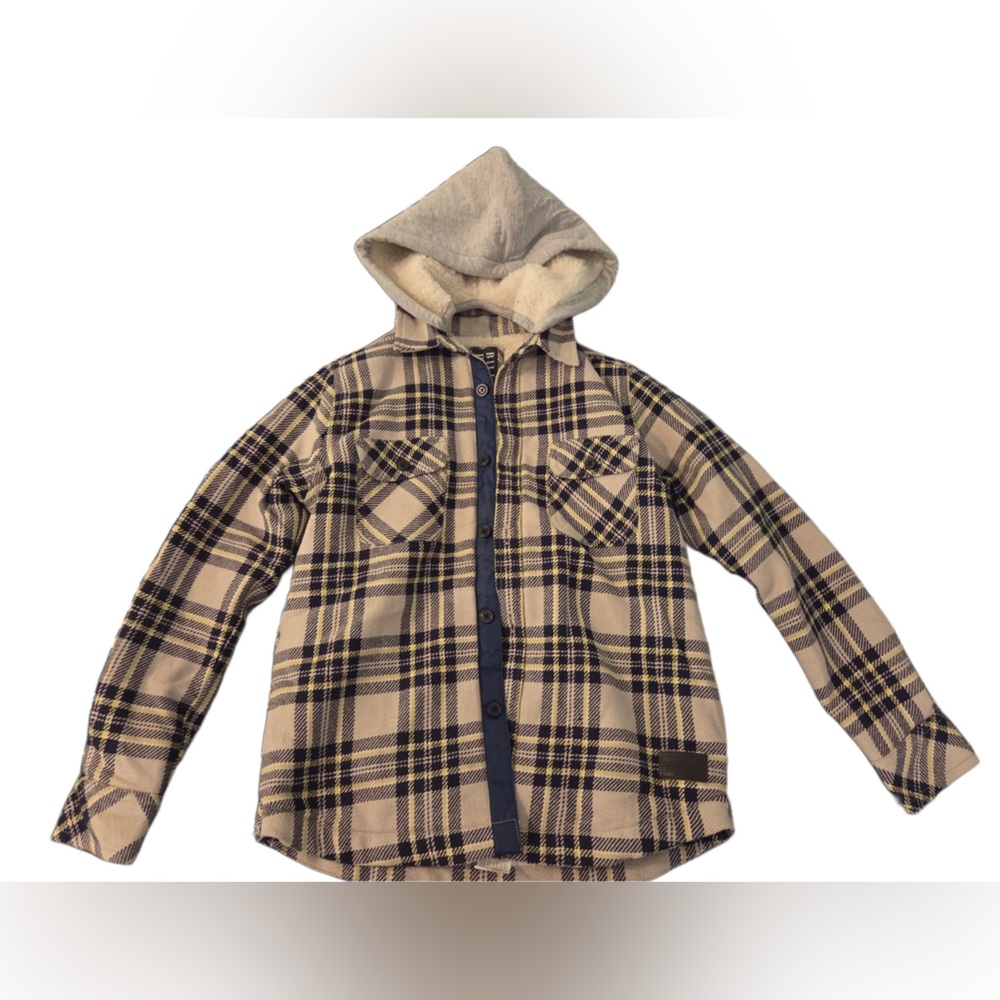 Billabong Plaid Hooded Jacket - Cream and Black